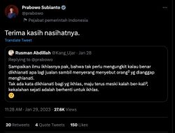 Merespons Nasihat Warganet, Prabowo : Terima Kasih Nasehatnya