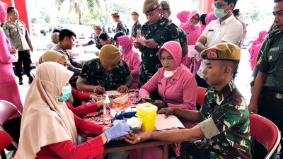 Sinergitas TNI-Polri, Yonarmed 3/NP Turut Donor Darah Sambut Hari Bhayangkara