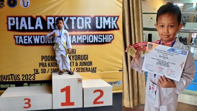Hebat, Alfarizqi Sabet Emas Piala Rektor UMK Taekwondo Championship