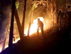 Bersama Relawan dan Petugas Gabungan, Polsek Salaman Padamkan Api di Bukit Sigandul