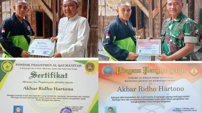 Akbar Ridho Hartono Terima Penghargaan dari Ponpes Al Qaumaniyah dan Danramil 04/Jekulo Kudus