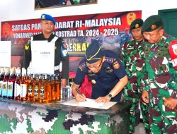 Satgas Pamtas Yonarmed 11 Kostrad Serahkan Barang Bukti Penindakan ke Bea Cukai Nunukan