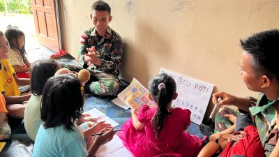 Satgas Pamtas Yonarmed 11 Kostrad Ajari Calistung Anak-Anak di Perbatasan