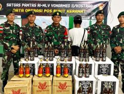 Satgas Pamtas Yonarmed 11 Kostrad Gagalkan Penyelundupan 360 Botol Miras