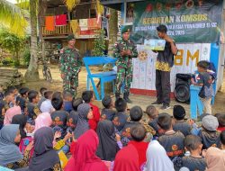 Tingkatkan Semangat Belajar, Satgas Pamtas Yonarmed 11 Kostrad Bagikan Alat Tulis