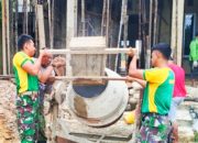 Satgas Pamtas Yonarmed 11 Kostrad dan Warga Bantu Pembangunan Pendopo Kecamatan Nunukan